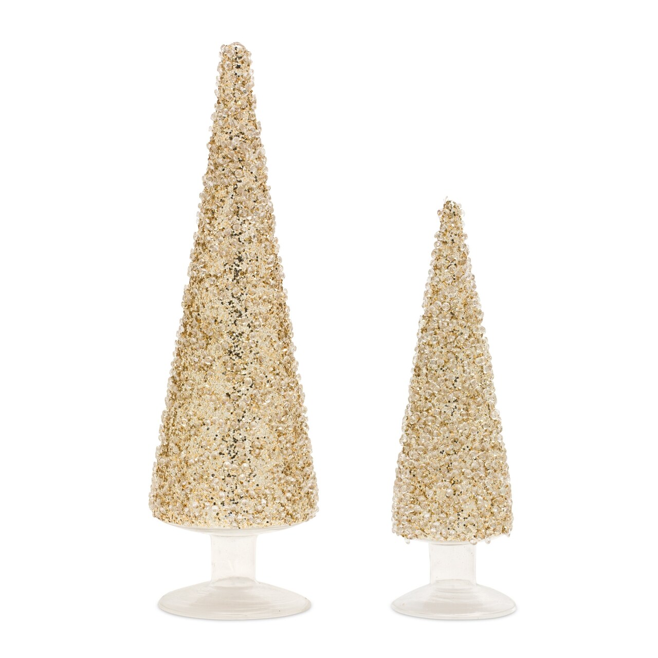 Melrose Set of 2 Gold Glittery Christmas Cone Tree Tabletop Decors 11.5"